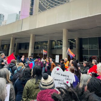 The "Have a Heart" rally held outside of Toronto City Hall, with NYH staff at the centre and speaking.